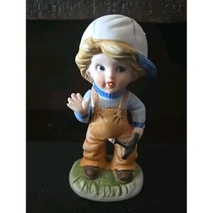 Vintage Homco 5" Porcelain Bisque Boy Holding Sling Shot Figurine MISSING BIRD
